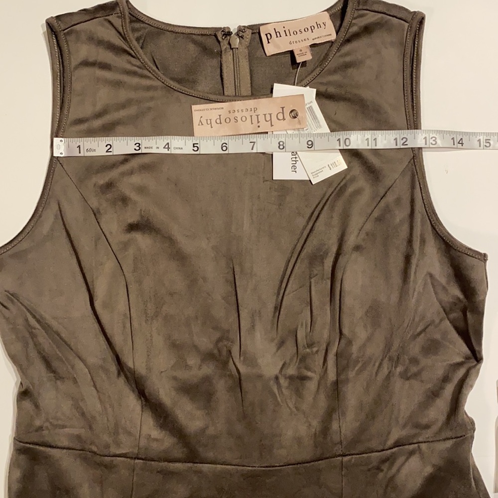 Philosophy SZ 8 Faux Leather Sleeveless A-Line Dress Heather Taupe New - Picture 6 of 13